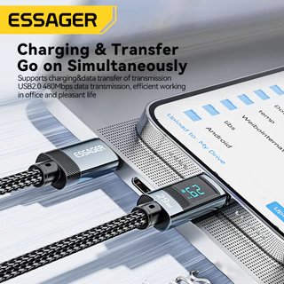 Essager Type-C to L PD29W สายเคเบิลข้อมูลจอแสดงผลดิจิตอล USB2.0 ลวดถัก มาพร้อมกับ Velcro for ip