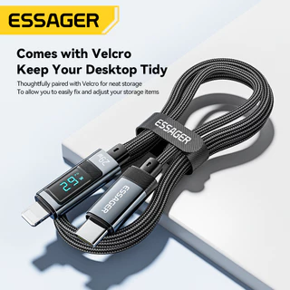 Essager Type-C to L PD29W สายเคเบิลข้อมูลจอแสดงผลดิจิตอล USB2.0 ลวดถัก มาพร้อมกับ Velcro for ip