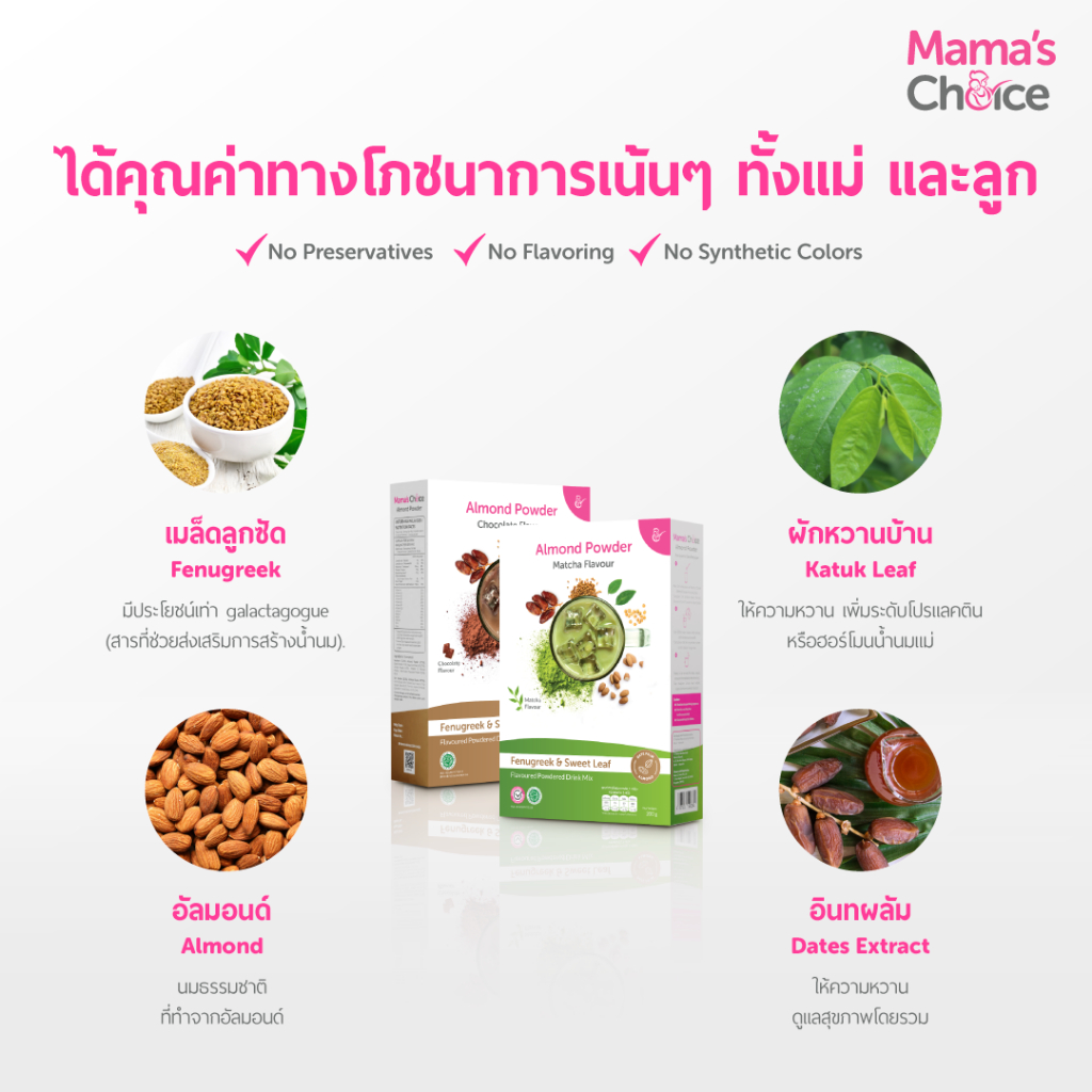 Mama’s Choice นมอัลมอนด์ อินทผาลัม ลูกซัด ชนิดชงดื่ม ปลอดภัยสำหรับคุณแม่ให้นม – Almond Milk Powder ราคา ถูกที่สุด ดีลบีเคเค แกลเลอรีภาพที่ 5