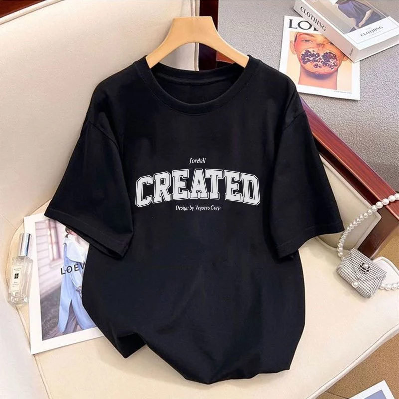 เสื้อยืดผู้หญิง ผ้าคอตตอน100% oversize  เสื้อผ้าแฟชั่นไซส์ใหญ่ ลําลองทรงหลวม เสื้อโอเวอร์ไซส์เกาหลี สตรีทลายตัวหนังสือ thumbnail 7
