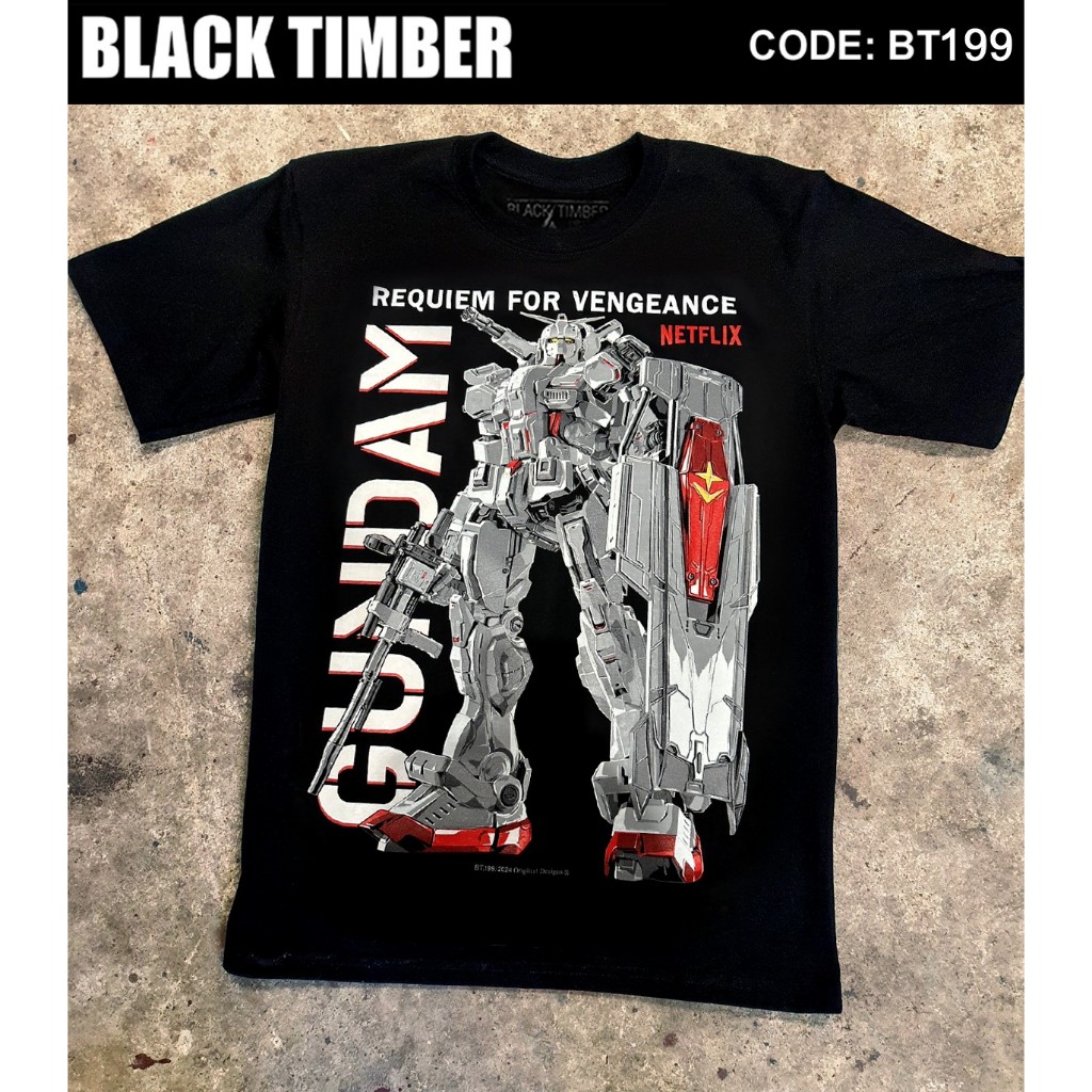 BT 199 Gundam Requiem For Vengeance เสื้อยืด สีดำ BT Black Timber T-Shirt ผ้าคอตตอน 100% สกรีนลายแน่น S M L XL XXL