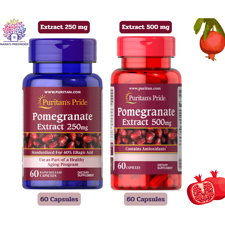 Puritan's Pride Pomegranate Extract 250 mg และ 500 mg สารสกัดจากทับทิม ขนาด 60 แคปซูล
