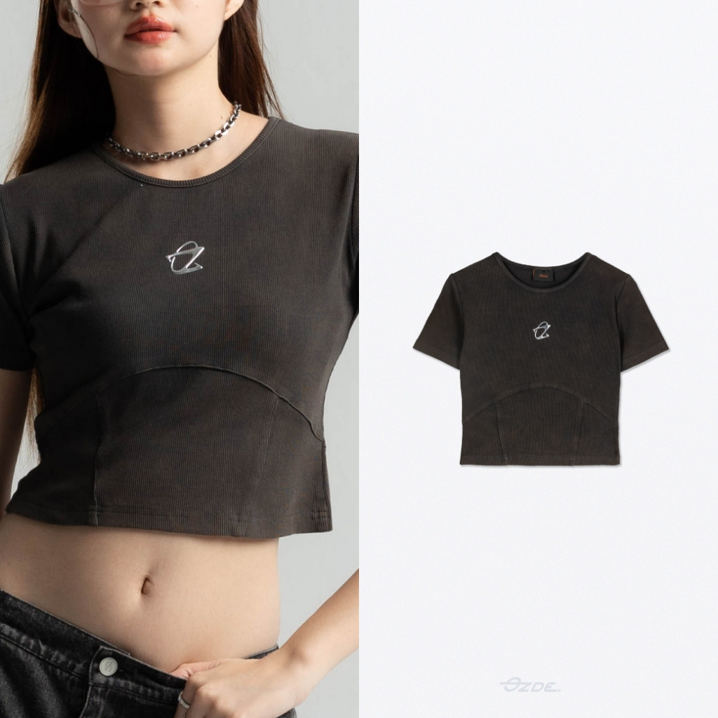 OZDE. - เสื้อครอป เเขนสั้น ผ้าฟอก รุ่น OZ ASTER