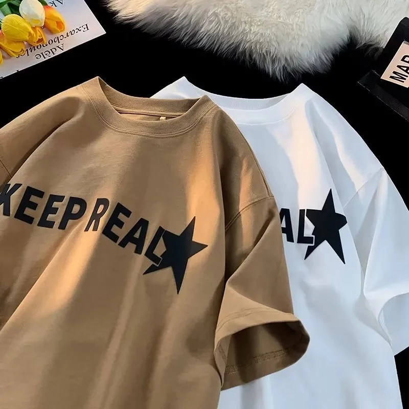 เสื้อยืดสตรีทลายตัวหนังสือผู้หญิง ผ้าคอตตอน100% oversize เสื้อผ้าแฟชั่นไซส์ใหญ่ ทรงหลวม เสื้อคู่กับแฟนโอเวอร์ไซส์เกาหลี