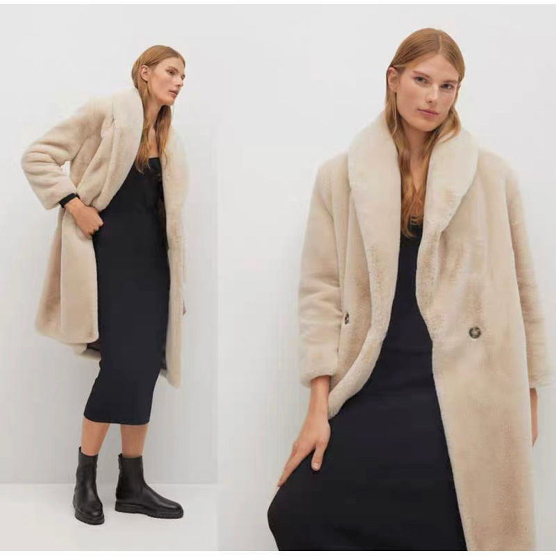 MNG MANGO faux fur beige coat (WY1911) โค้ท เฟอร์ 🧚🏻🧚🏻M A N G O 🧚🏻 แท้💯% (WY911)