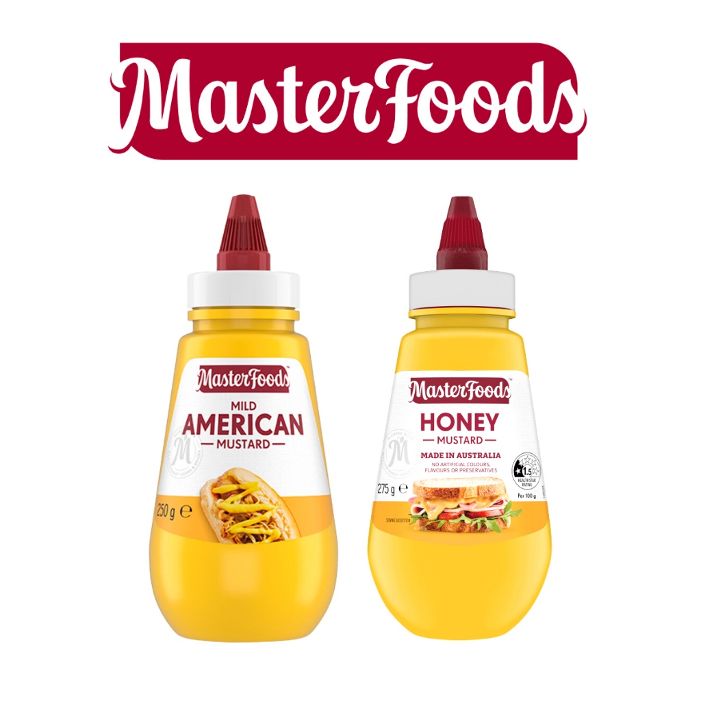 Masterfoods Mustard มาสเตอร์ฟู้ดส์ อเมริกันมัสตาร์ด ฮันนี่มัสตาร์ด Mild American Mustard / Honey Mus