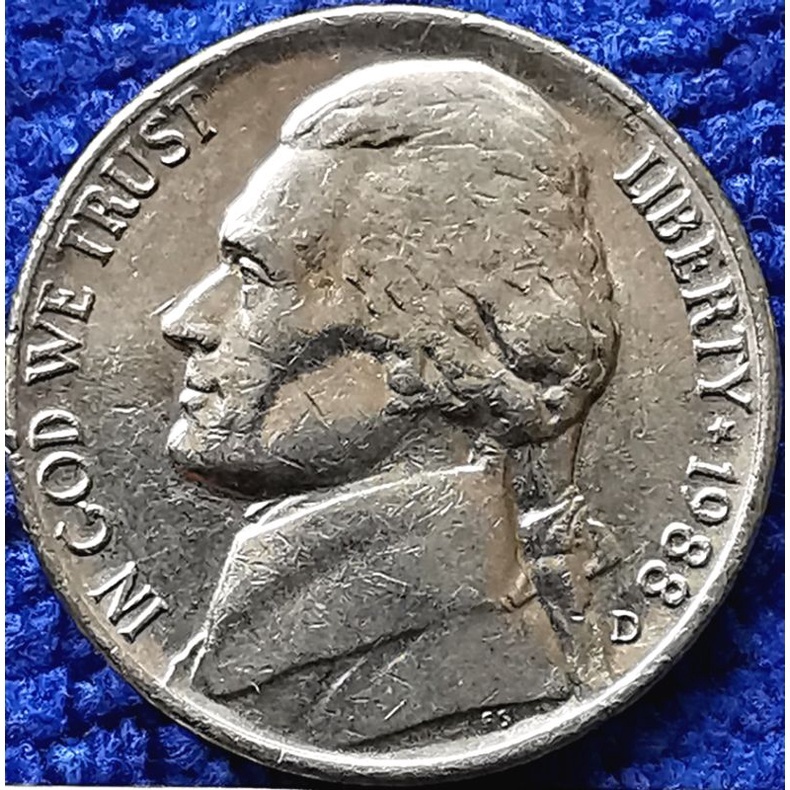 เหรียญ​สหรัฐอเมริกา​ USA, 5 Cents, (Jefferson, 1st portrait),​ #681, ใช้แล้ว