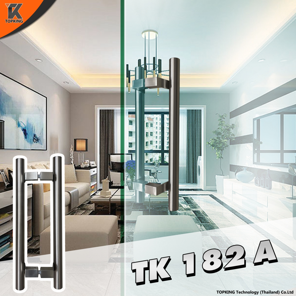 มือจับประตูกระจก Stainless Steel 304 ประตูไม้ ประตูอลูมิเนียม เงา แฮไลน์ ดำ รุ่น TK 182A