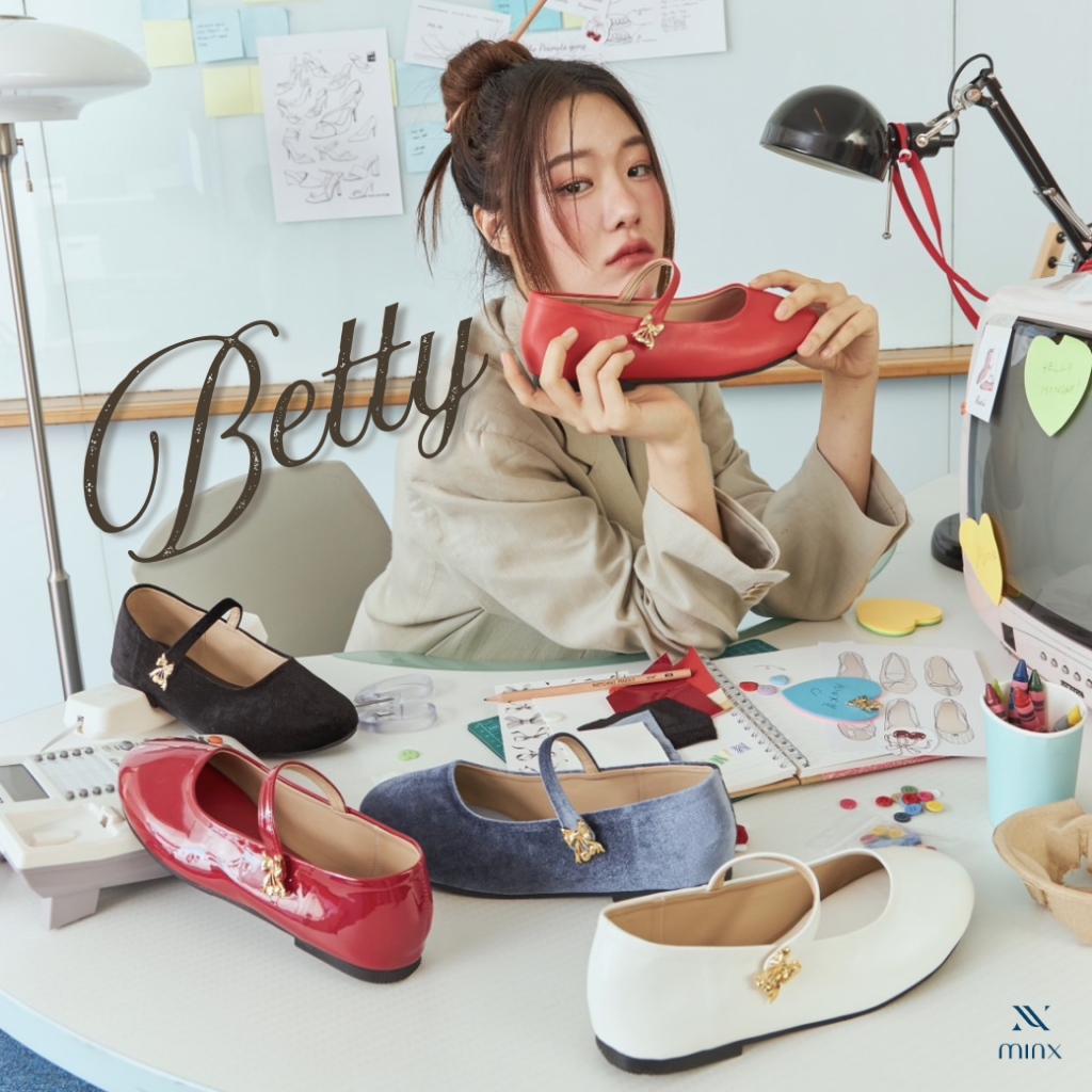 Minx รุ่น Betty รองเท้า Maryjane ประดับเชอร์รี่โบว์สีทอง minxshoes