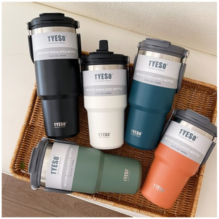 (ของแท้) พร้อมส่ง แก้วเก็บความเย็น Tyeso แบบใหม่มีที่จับ หูหิ้ว แก้วกาแฟ แก้วสแตนเลส304