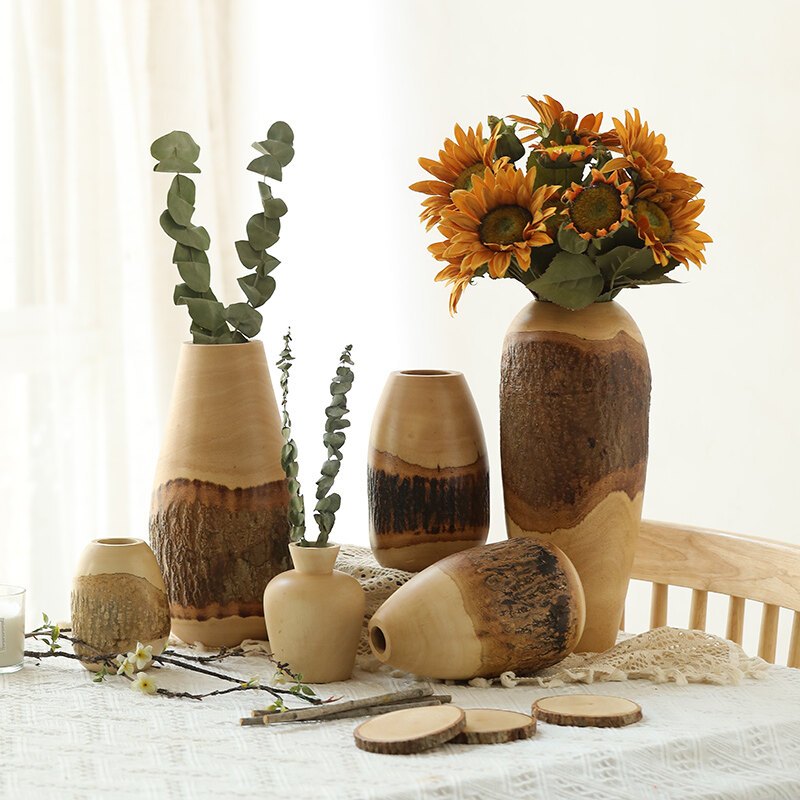 Handmade แจกันตั้งโต๊ะ แจกันไม้มะม่วง เปลือกธรรมชาติ มีหลายขนาดให้เลือก ตกแต่งงานแต่งงาน  ตกแต่งบ้าน ใส่ดอกไม้แห้ง