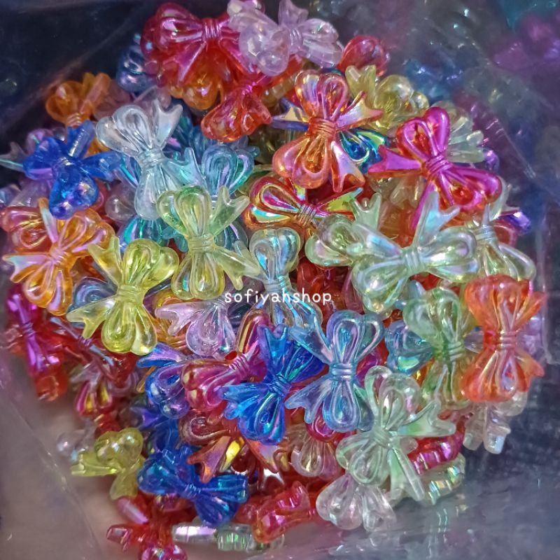 ลูกปัดโบว์ใส คละสี, ขาวใส, คละสีรุ้ง (ถุงละ 15 กรัม)
