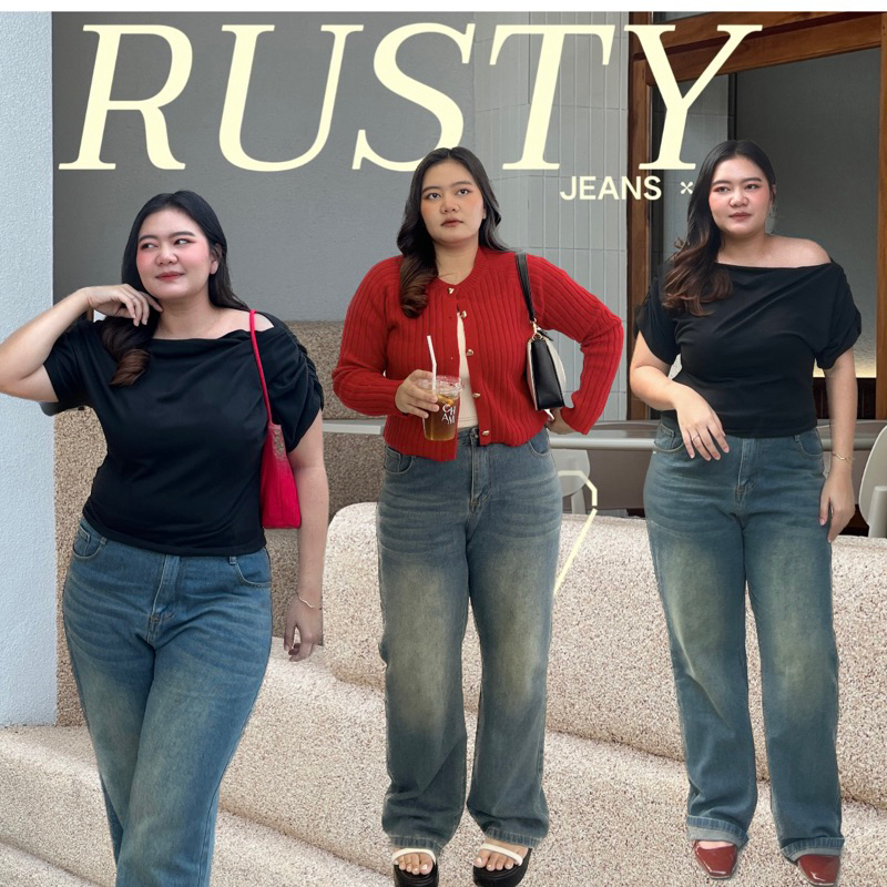 (มีโค้ด-50%ลด150)[2XL-5XL] Rusty jeans02 - กางเกงยีนส์ สาวอวบ ยีนส์สนิม ยีนส์เข้ม/ยีนส์สีกลาง (shopee video มีโค้ด-50%)