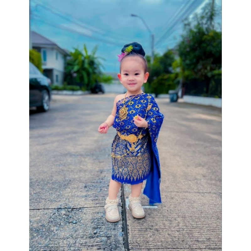 ชุดไทยเด็ก 1-3ปี ชุดสไบสำเร็จ ผ้าถุง (7-16กก.)
