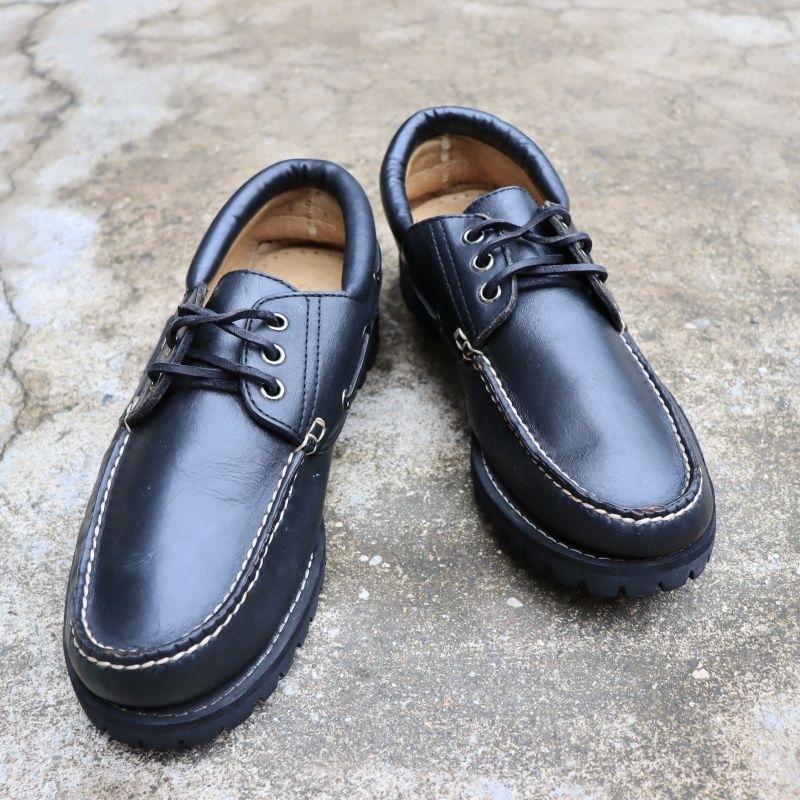 ส่งฟรี 8.5Us 26.5cm รองเท้า CEDAR CREST BOAT Shoes รองเท้าสีดำเงาลึก Pre-owned Authentic