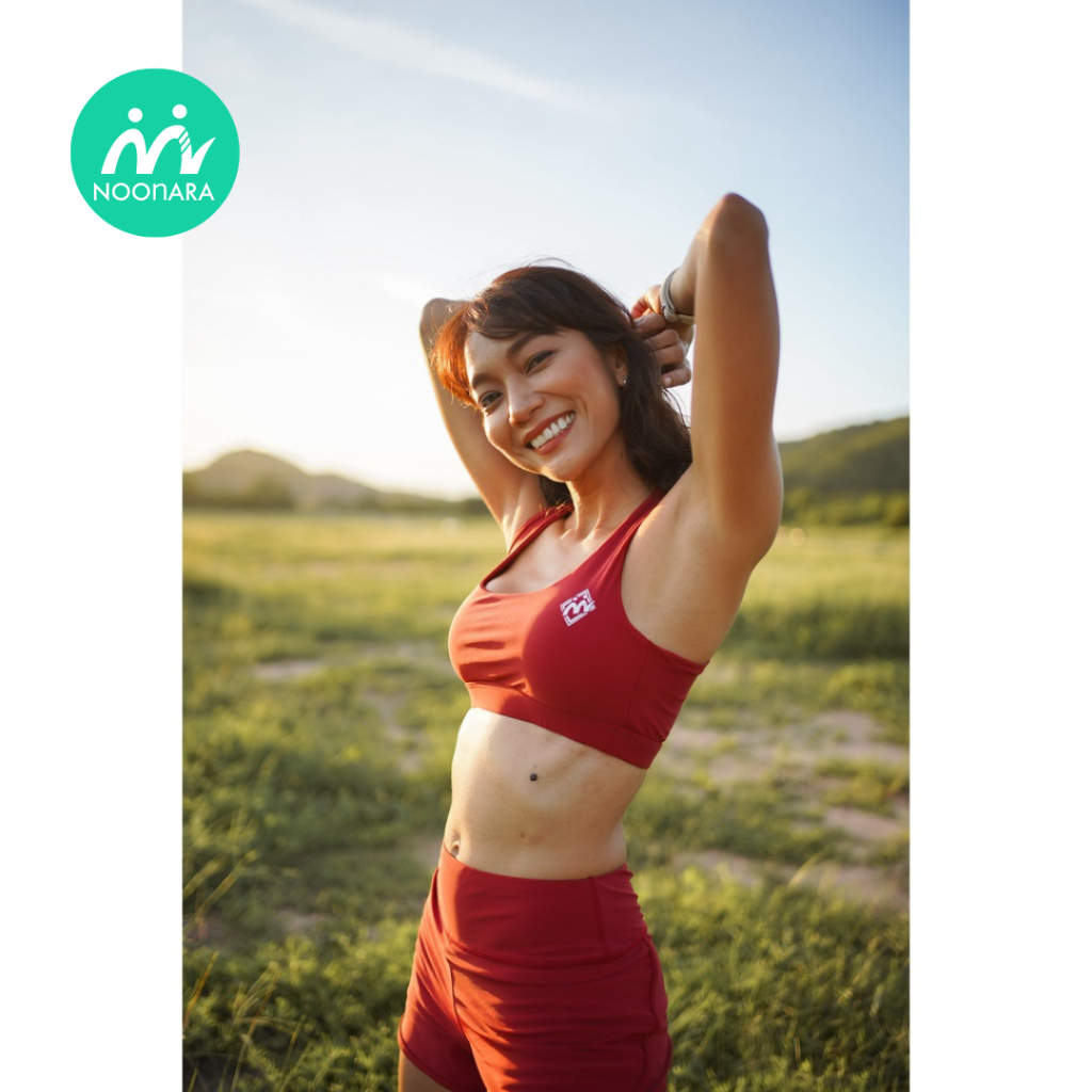 สปอร์ตบรา บิกินี่ - NOOnara Sport Bra รุ่น Classic สี Cherry Lips มีฟองน้ำ ชุดวิ่ง/ชุดโยคะ/ชุดว่ายน้ำ/activewear