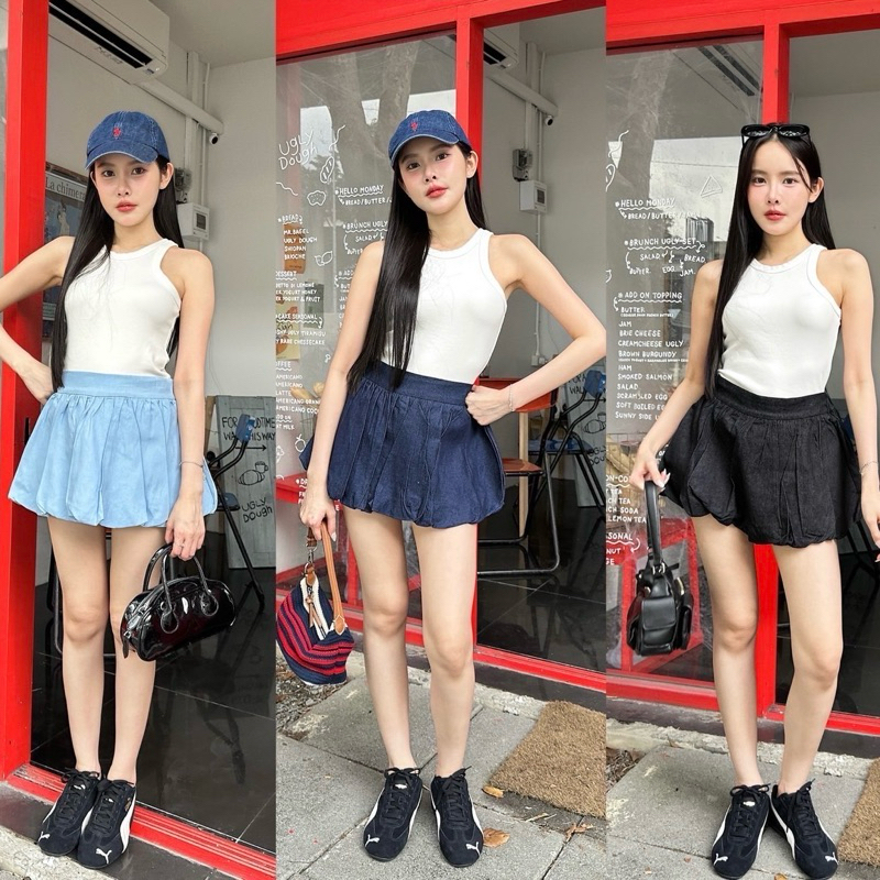 New Arrivals (420฿) Balloon denim skirt น่ารักมากๆๆ ผ้ายีนส์บางไม่หนา ทรงสวย ผ้าดี งานซิปด้านข้าง malista