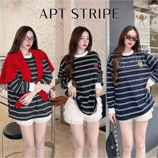 APT TOP: เสื้อแขนยาวโอเวอร์ไซส์ OVERSIZE ลายริ้ว น่ารักมี มิ…