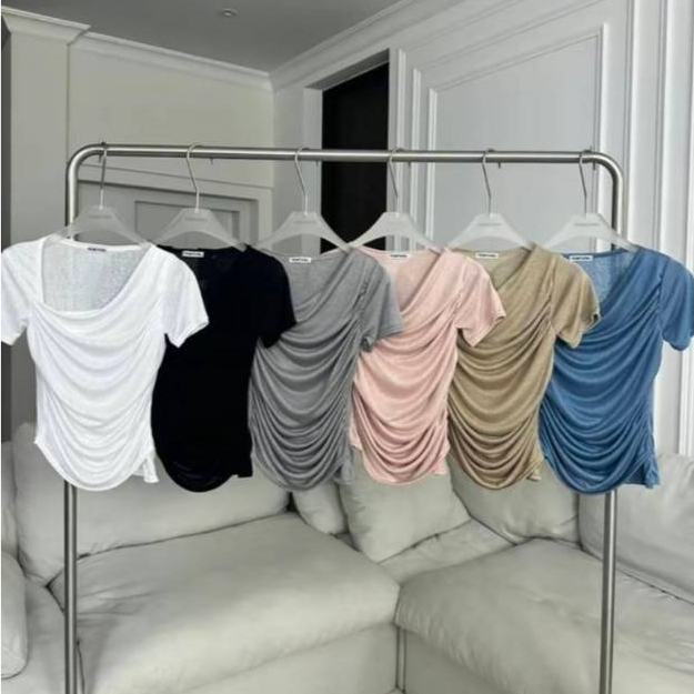 PT069 เสื้อสลาฟแต่งคอเฉียงแขนสั้น PROMTHONG