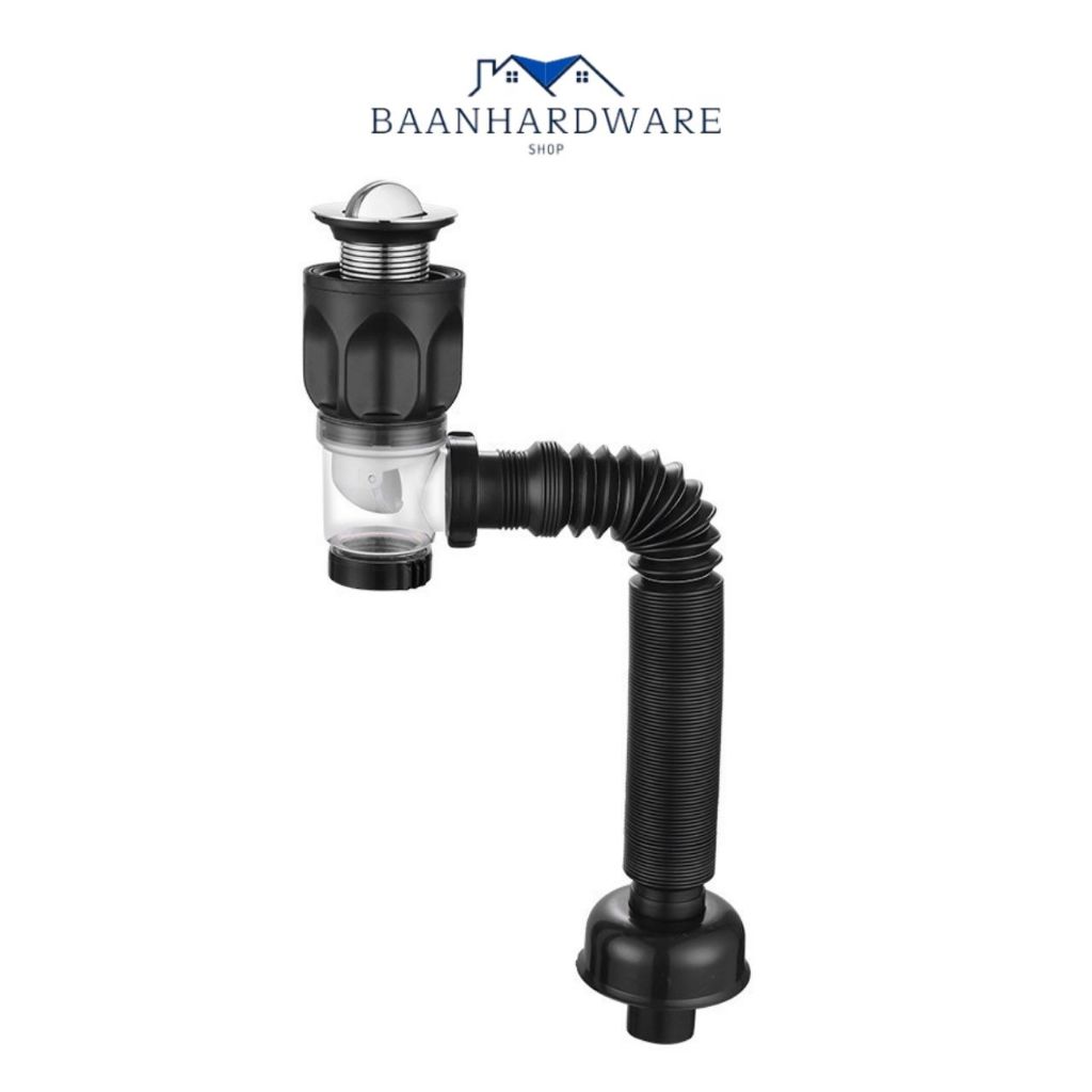 BAANHARDWARE สายท่อน้ำทิ้ง ระบายน้ำ2ทาง ใช้ได้ทั้งอ่างซิงค์และอ่างล้างหน้า สีดำ/สีเทา/ขาว MA-J-052