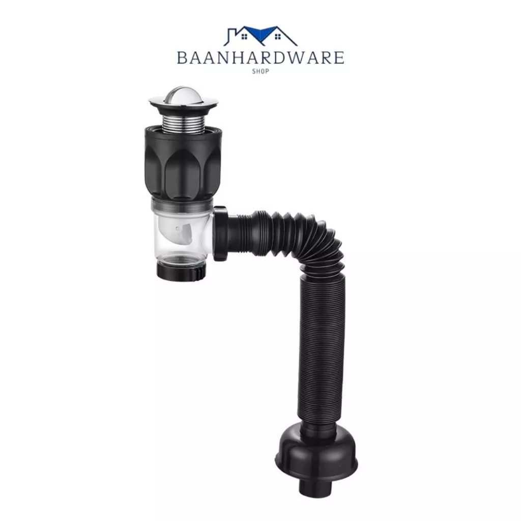 BAANHARDWARE สายท่อน้ำทิ้ง ระบายน้ำ2ทาง ใช้ได้ทั้งอ่างซิงค์และอ่างล้างหน้า สีดำ/สีเทา/ขาว MA-J-052