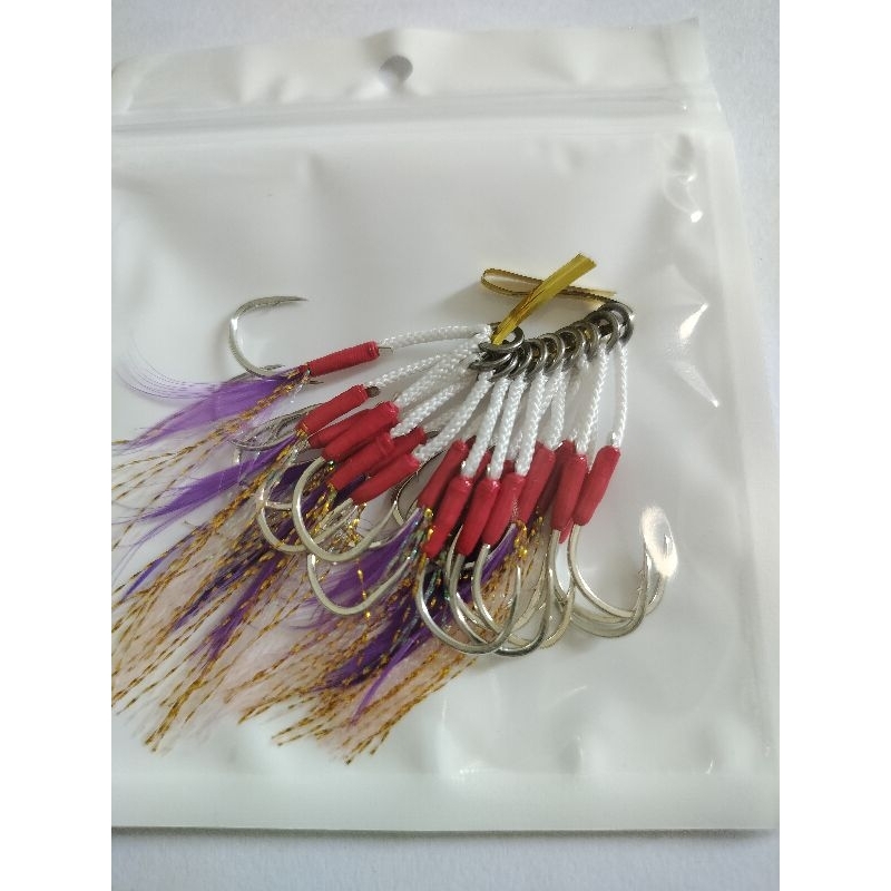 เบ็ดจิ้กผูกสำเร็จ Size. 13 / สำหรับ Micro jig. ตั้งแต่ 10 กรัมขึ้นไป/ 1ซอง มี 10 คู่