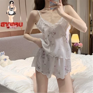 SUPER SEXY ชุดนอนสาวอวบ ชุดนอนเซ็ท 2 ชิ้น ชุดนอนซาติน 💖 ไซต์ XS-5XL นน >40-100 kg สายเดี่ยวปรับได้ M-024