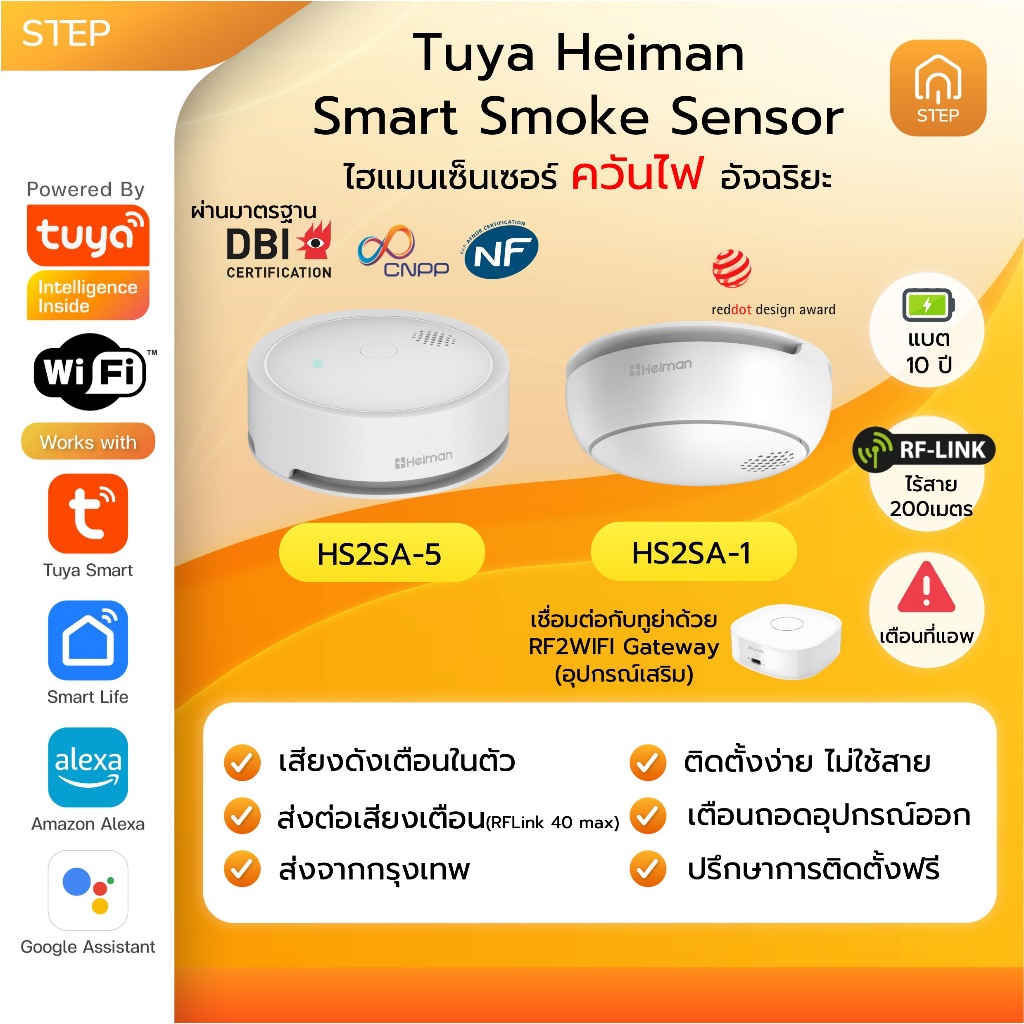 ทูย่าไฮแมนตรวจควันไฟแจ้งเตือนอัจฉริยะ Tuya Heiman Smoke Sensor and Alarm with Wireless interlink
