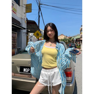 ❣Fortunee ❣ เสื้อเชิ้ตกันแดดลายทางสีสันสดใส สำหรับผู้หญิง สว…