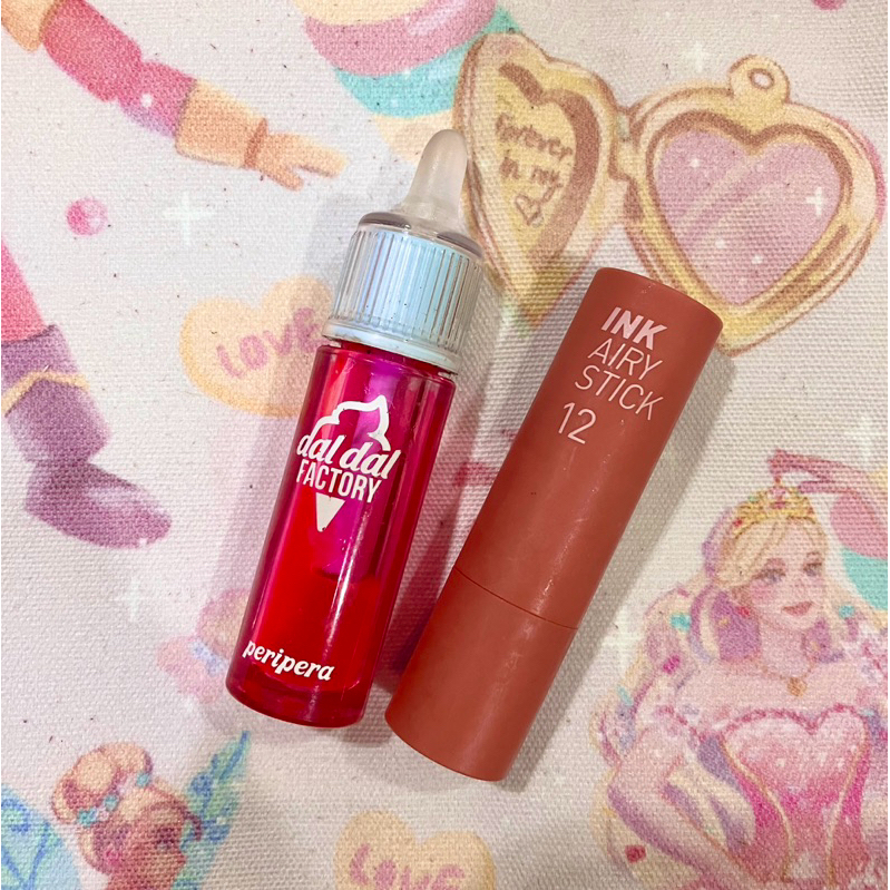 ขายคู่ lipstick peripera สีชมพู cool tone + สี neutral tone ปริมาณ 70-80%