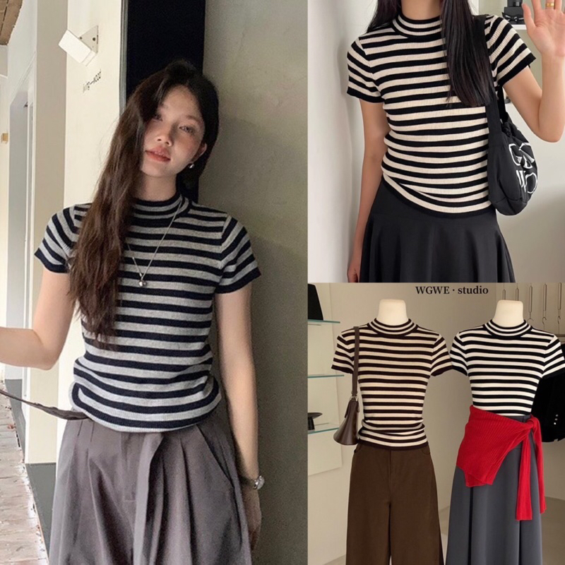 เสื้อคอกลมแขนสั้นลายริ้วรุ่น 2661 TAG:WG.WE
