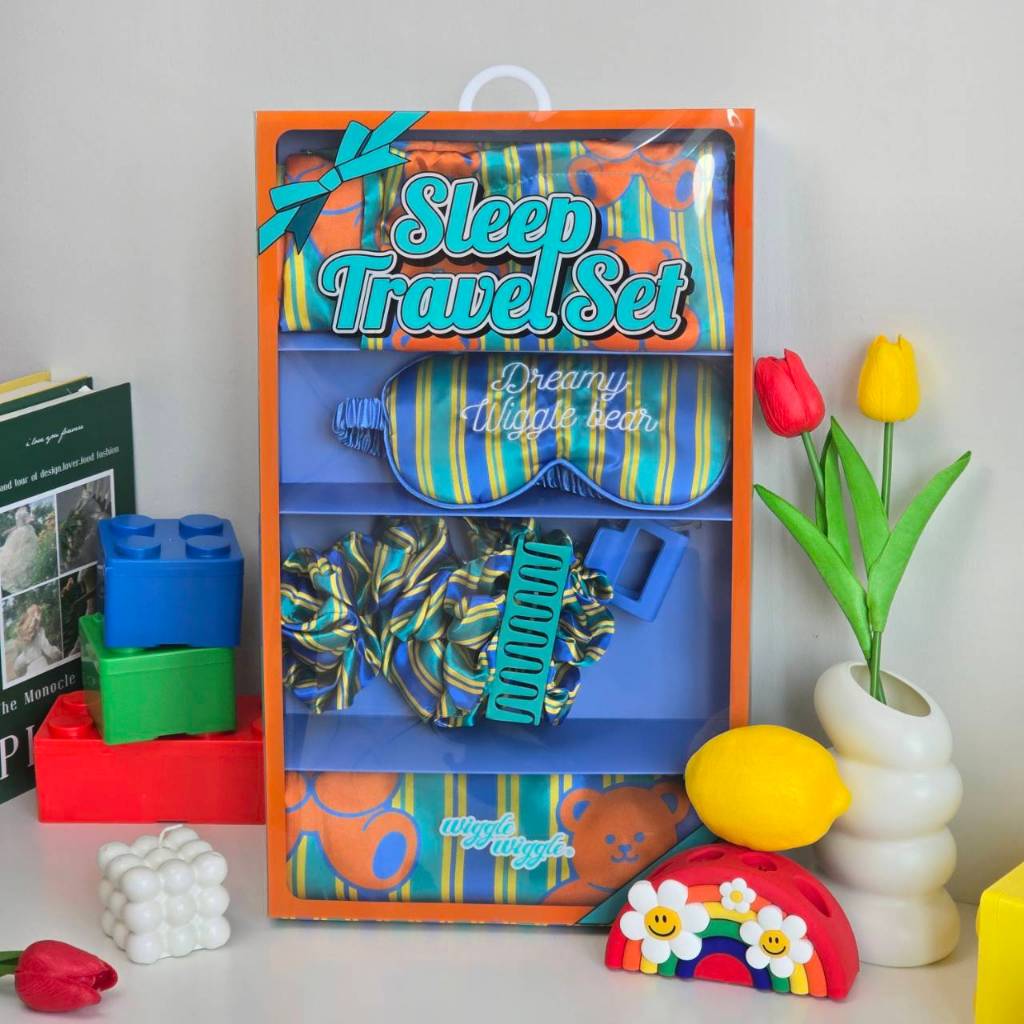 ( พร้อมส่ง ) Wiggle Wiggle Sleep Travel Set เซ็ตชุดเดินทาง ปลอกหมอน ผ้าปิดตา กิ๊บติดผม หนังยางรัดผม 