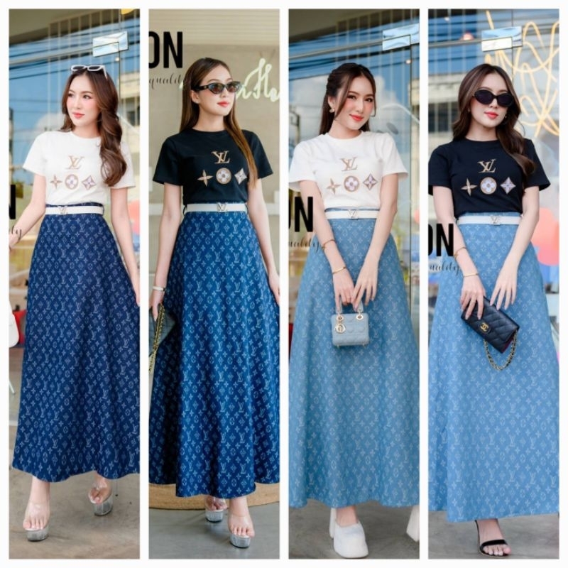 581 มีS,M,L,3xl [เอวใหญ่1"]กปยาว40"เสื้อยาว22"เซตกระโปรงยีนส์เรียบหรูดูแพง