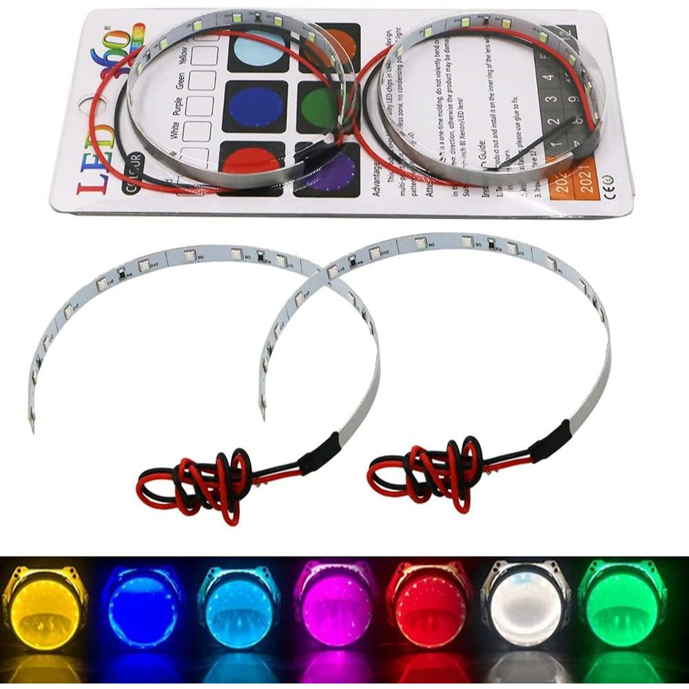 1 คู่ 360 LED Devil Eyes สำหรับเลนส์โปรเจ็กเตอร์ขนาด 2.5 นิ้ว/3 นิ้ว