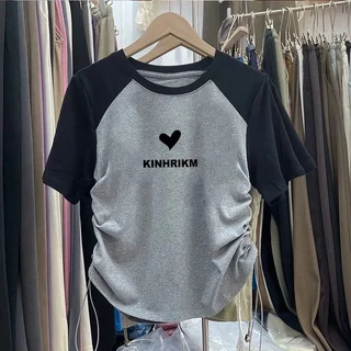 เสื้อครอปสาวอวบน่ารักๆ Oversize เสื้อผ้าแฟชั่นสไตล์เกาหลี เสื้อยืดสวยๆผู้หญิงฤดูร้อนใหม่ ด้านข้างติดเชือก ปรับความยาว