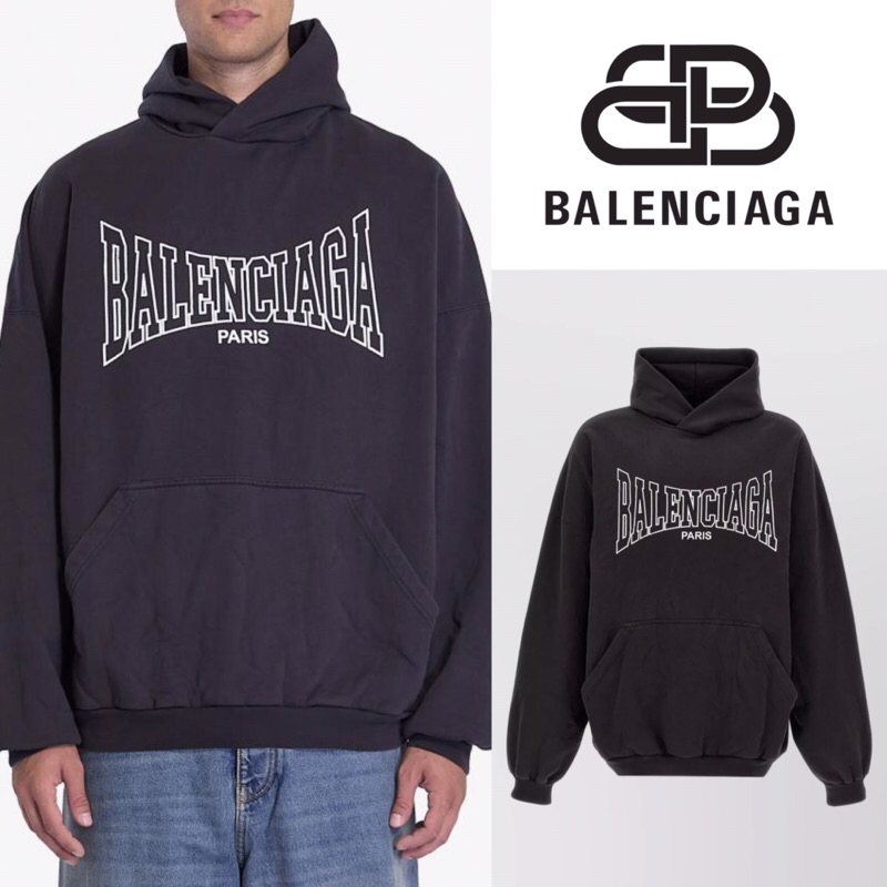 เสื้อสเวตเตอร์ฮู้ดดี้ Balenciaga Logo Print Hooded Sweatshirt