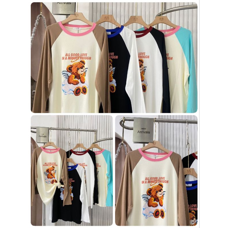 เสื้อเเขนยาวทูโทน ลายหมี ป้าย it's me basic