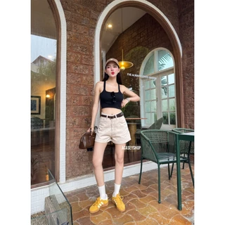 Acasey กางเกงยีนส์ผู้หญิง ขาสั้น ผ้ายีนส์ไม่ยืด ป้าย vintage ใส่สบาย ไซส์ S - XL รุ่น vintage Short
