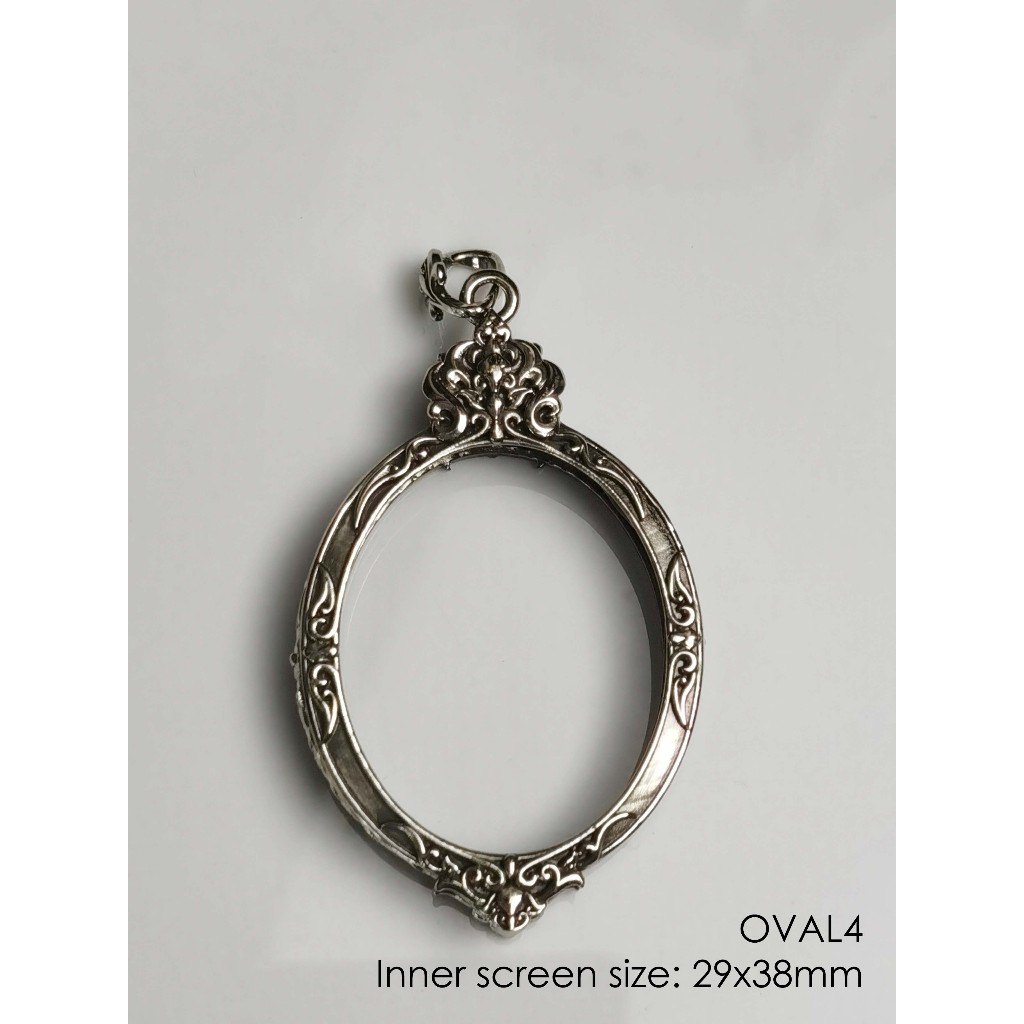 OVAL4Whitebrass amulet casing inner screen size 29x38mm กรอบพระ ไวท์บราส รูปไข่