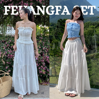 𝐅𝐞𝐮𝐚𝐧𝐠 𝐟𝐚 𝐬𝐞𝐭  🌸 เซตงานผ้าสาลู เสื้อเกาะอก+กระโปรงสาลู เกาะอ…