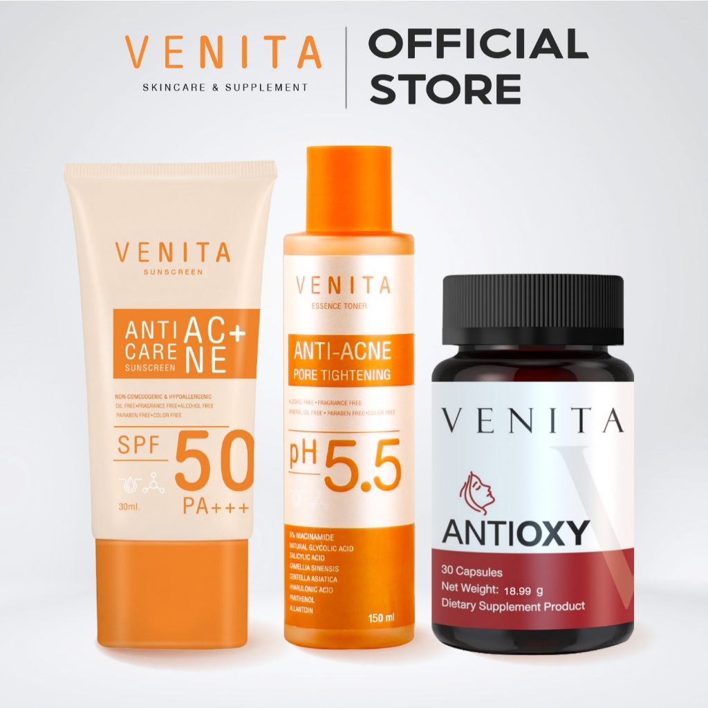 [SET] ครีมกันแดด VENITA + เอสเซนส์โทนเนอร์ลดสิว + VENITA ANTIOXY  เวนิต้า แอนไทอ็อคซี่