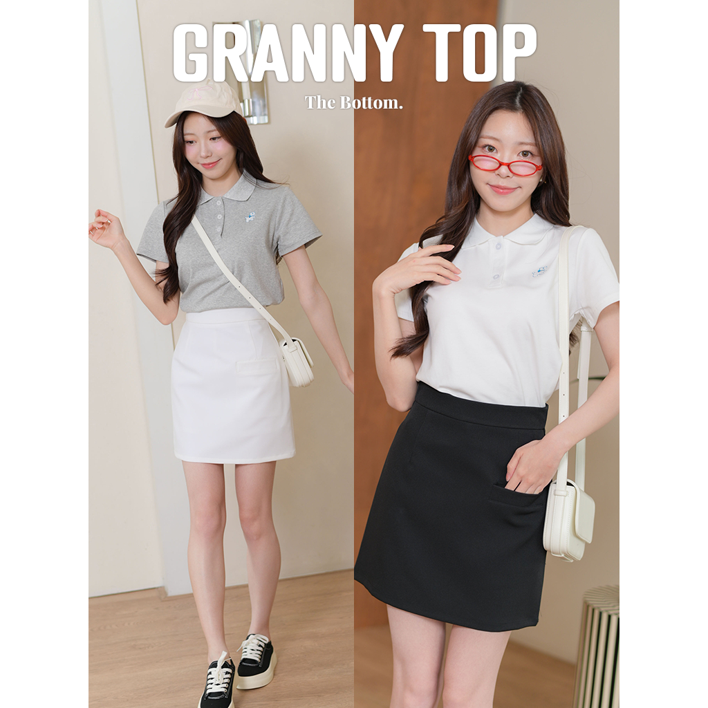 The Bottom เสื้อยืดโปโล ปักลายน่ารัก เนื้อผ้ายืดหยุ่นใส่สบาย มินิมอลใส่ได้ทุกโอกาส - รุ่น Granny top