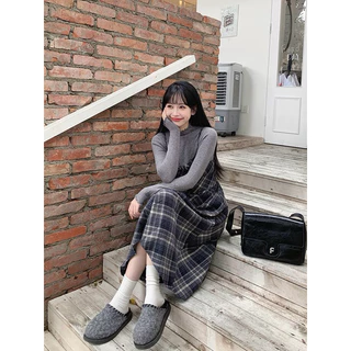 Styles_Unnie 🧸☃️ (C261) 𝑵𝒂𝒐𝒎𝒊 𝑫𝒓𝒆𝒔𝒔 🍊🌷 เสื้อคอปีนระบายสีพื้น / เดรสสายเดี่ยวทรงยาว ลายสก็อต พร้อมส่ง 2 สี