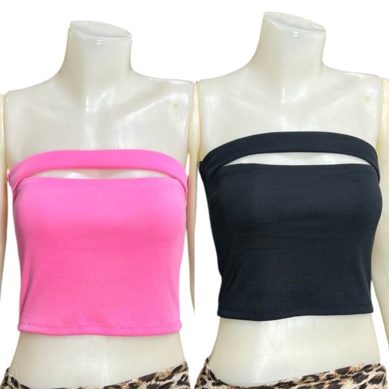 Sns369 เสื้อเกาะอก โชว์แถบคาดอก ผ้ายืดร่องrib1x1
