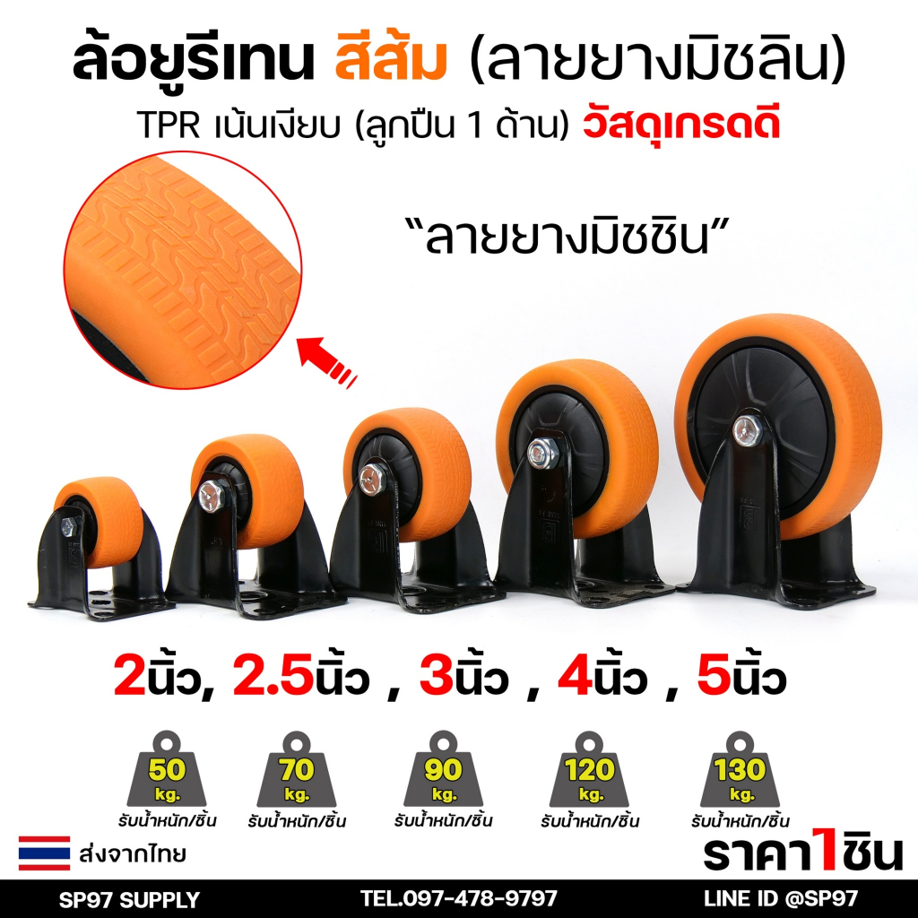 ล้อโพลี ยูรีเทน ล้อยูรีเทน สีส้มดำ (ลายยางมิชลิน) เน้นเสียงเงียบ เบา แบบมีฝาปิดข้างล้อ แป้นตาย แป้นหมุน แป้นเบรค ราคา ถูกที่สุด ดีลบีเคเค แกลเลอรีภาพที่ 4