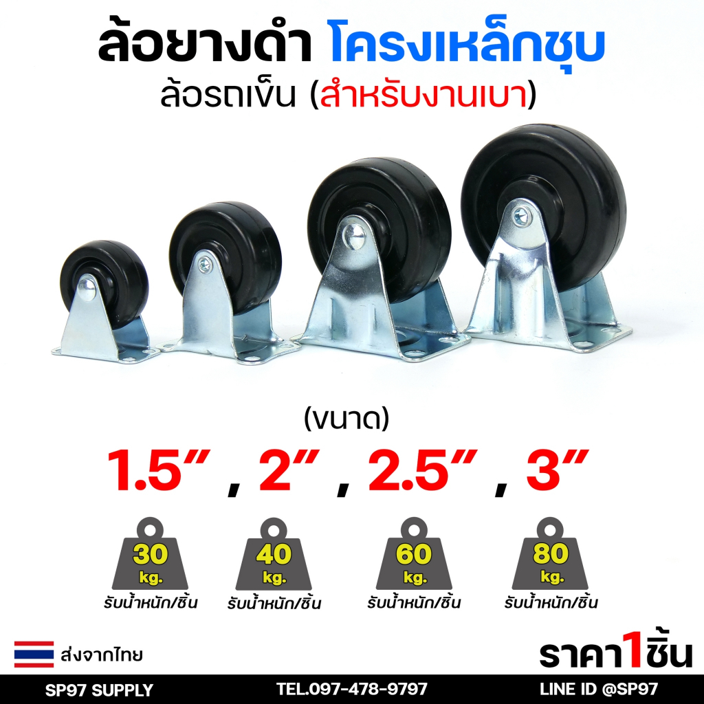 ล้อยาง ดำ ล้อรถเข็น ล้อโต๊ะ ล้อตู้ ล้อเฟอร์นิเจอร์ สำหรับงานเบา (แป้นหมุน,แป้นตาย,แป้นเบรค) รับน้ำหนักได้ 30-80 กิโล