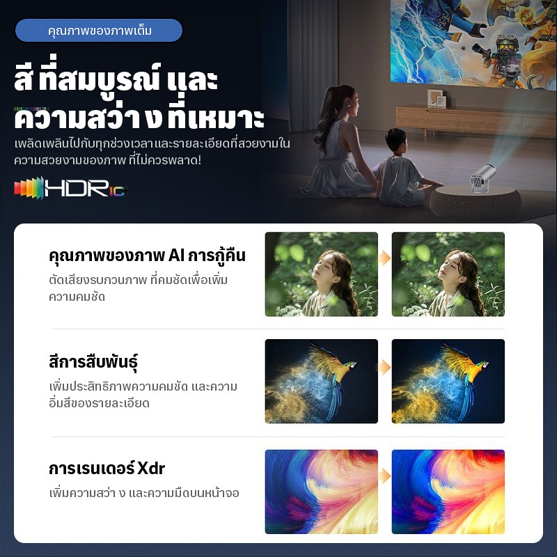 COD HY300 มินิโปรเจคเตอร์ 4K Android 12.0 โฮมเธียเตอร์ 1080P 5G WIFI บลูทูธ รองรับการมิเรอร์หน้าจอ เชื่อมต่อกับมือถือ