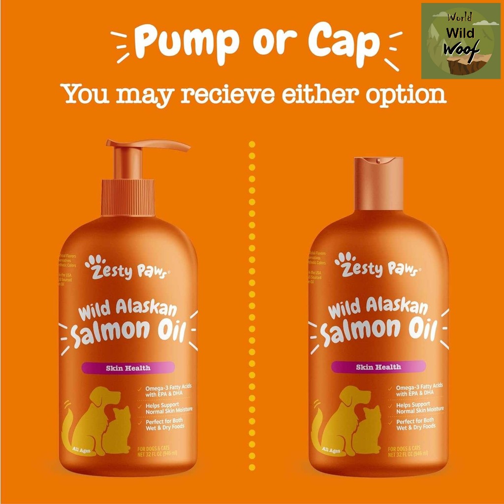 น้ำมันปลาแซลมอลอลาสก้า Wild Alaskan Salmon Oil for Dogs & Cats แบรนด์ Zesty Paws - มี Omega 3 บำรุงส