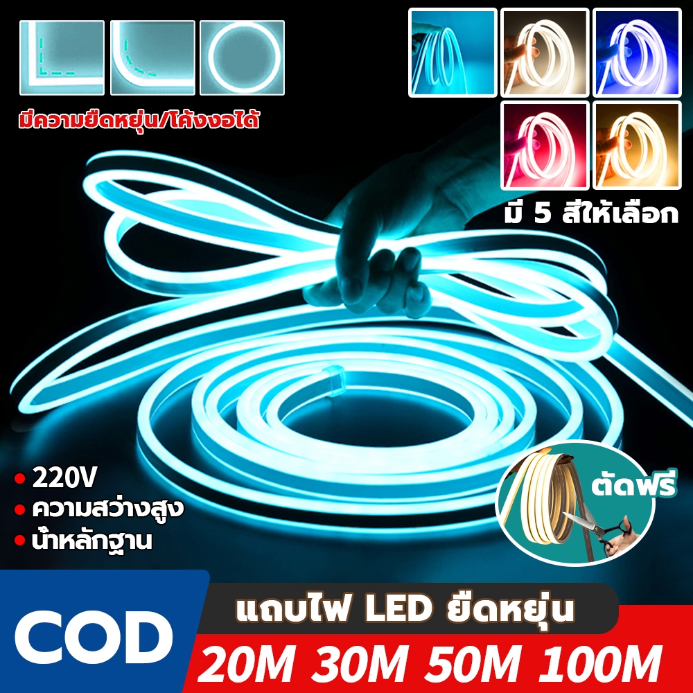 10/20/50/100M ไฟแถบนีออน neon flex LED กันน้ําและโค้งงอได้ คุณสามารถตัดแถบไฟที่มีความยาวต่างกันเพื่อส่งปลั๊กได้