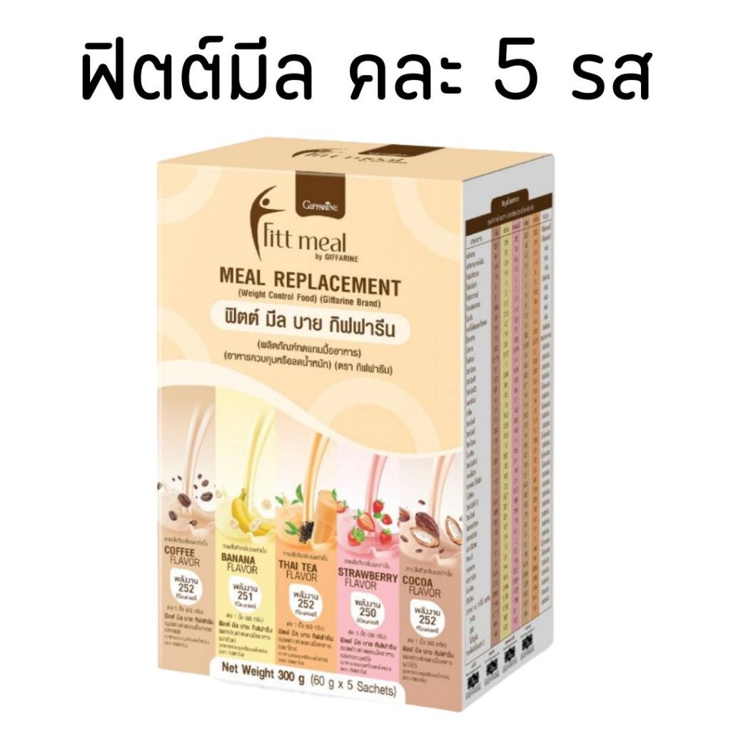 ฟิตต์มีล ฟิตต์มีลกิฟฟารีน ( 5 รส 5 ซอง ) Fitt Meal by GIFFARINE ฟิตต์ มีล บาย กิฟฟารีน ผลิตภัณฑ์ทดแทนมื้ออาหาร
